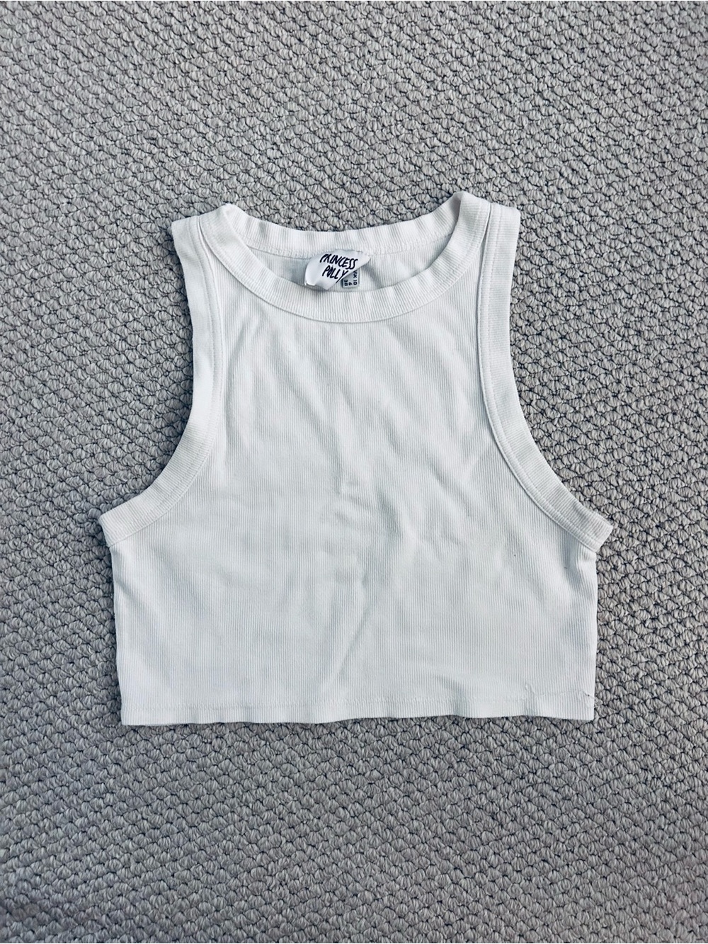 Princess Polly White Ribbed High-Neck Cropped Tank